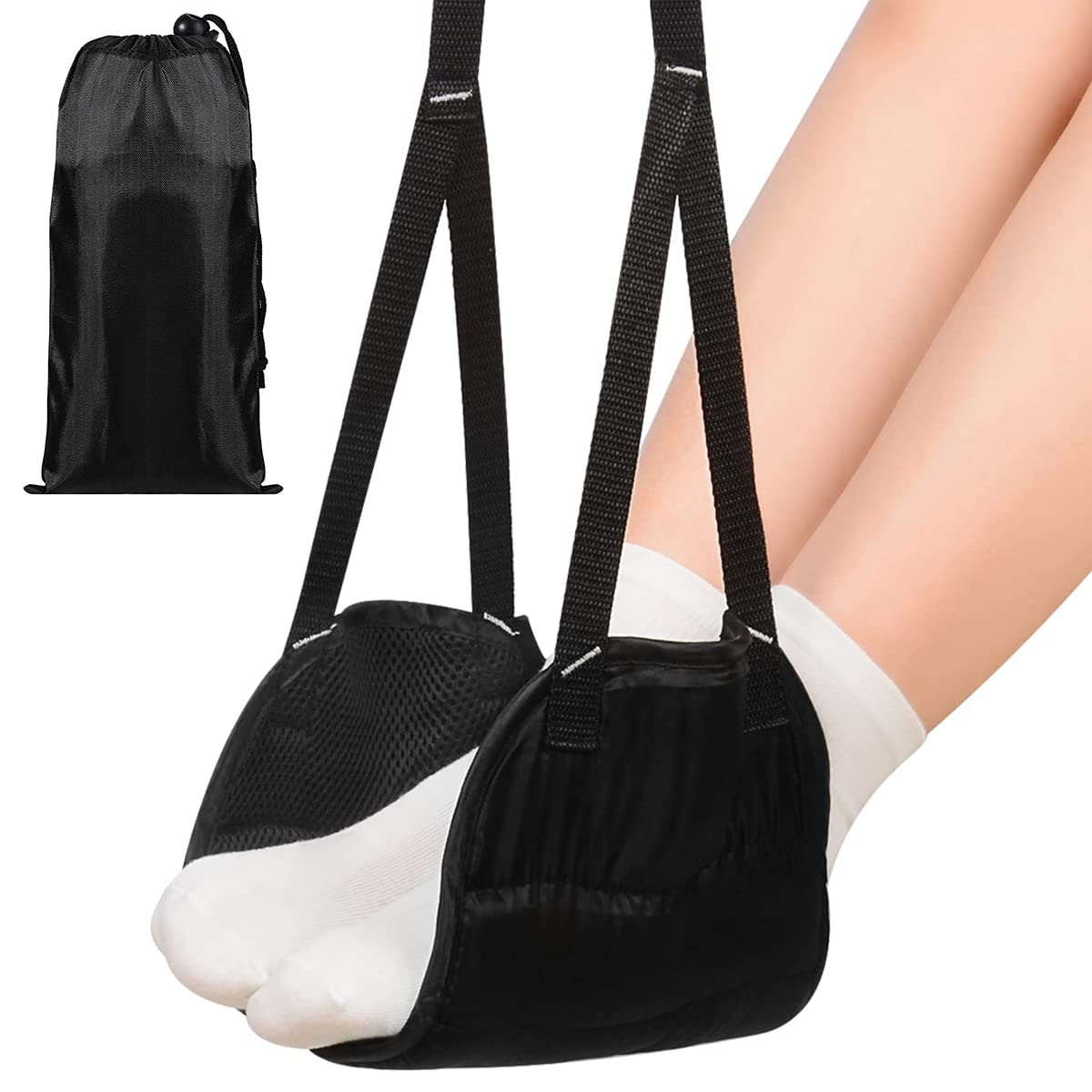 HASTHIP Airplane Footrest Hanging Travel Foot Rest with Storage Bag, Airplane Travel Accessories, Foot Hammock Portable Plane Leg Rest, Provides Relaxation and Comfortable for Long Flight (Black) HASTHIP Airplane Footrest Hanging Travel Foot Rest with Storage Bag, Airplane Travel Accessories, Foot Hammock Portable Plane Leg Rest, Provides Relaxation and Comfortable for Long Flight (Black)